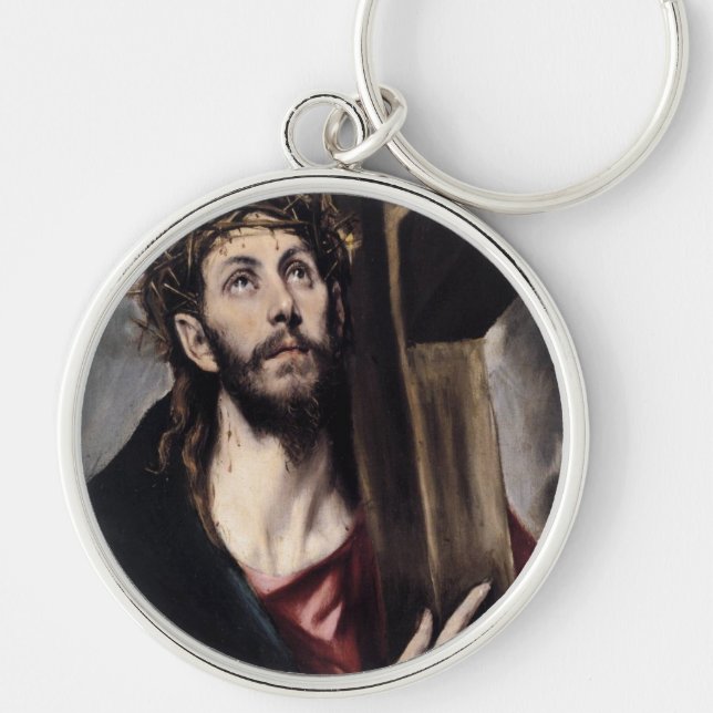 Kristus_bär_korset_1580 Rund Silverfärgad Nyckelring (Framsidan)