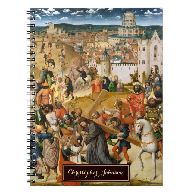 Kristus bärande korset Vintagekonst Guldmonogram Anteckningsbok (Framsidan)