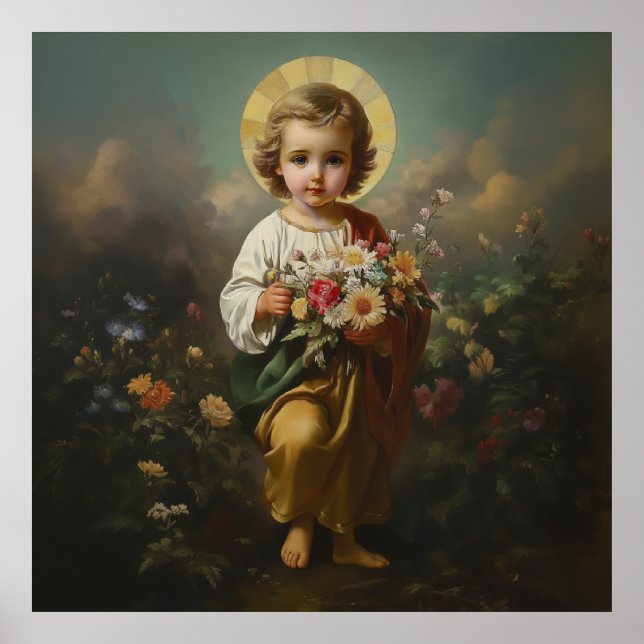 Kristus Child Jesus med Flowers katolska Religiösa Poster (Framsidan)