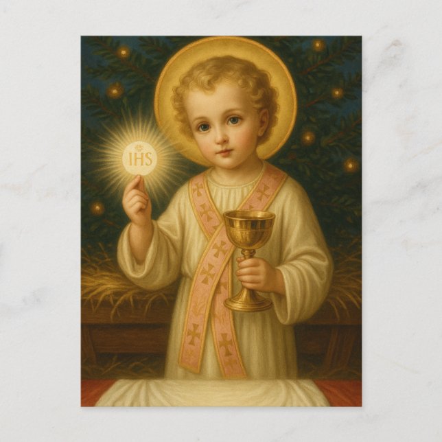 Kristus Child med Eucharist Heliga Card Vykort (Framsida)