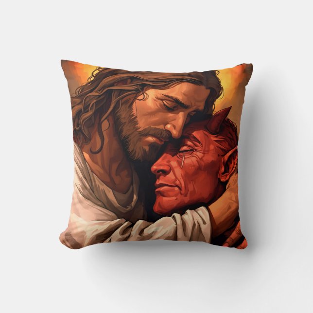 Kristus Comforting Lucifer Dekorativ kudde (Framsida)