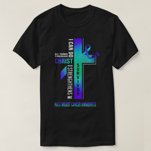 Kristus Crossing Male Breast Cancer Awareness T Shirt (Design framsida)