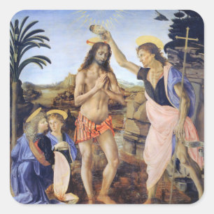 Kristus dop av Verrocchio, Leonardo da Vinci Fyrkantigt Klistermärke