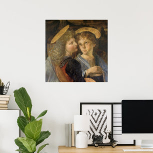 Kristus dopas av änglar av Leonardo da Vinci Poster