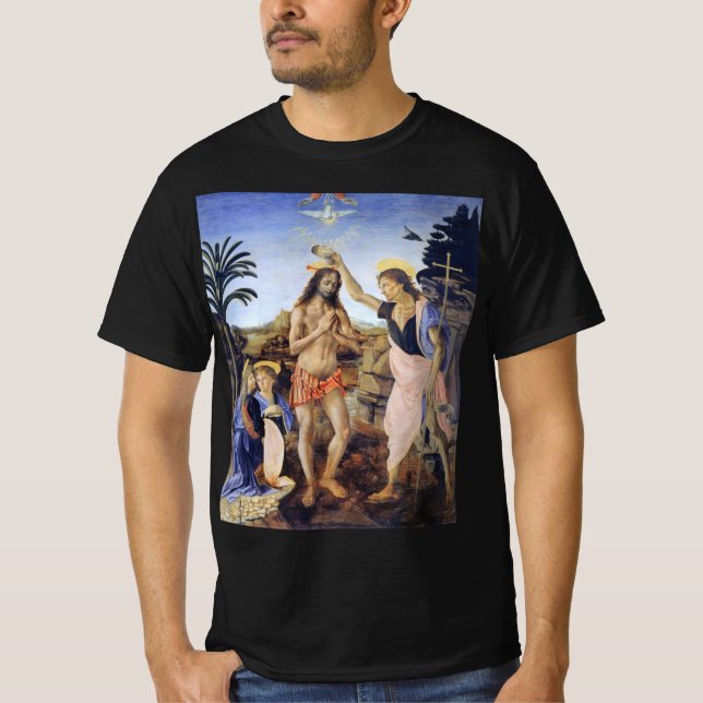 Kristus döps av Verrocchio, Leonardo da Vinci T Shirt (Framsida)