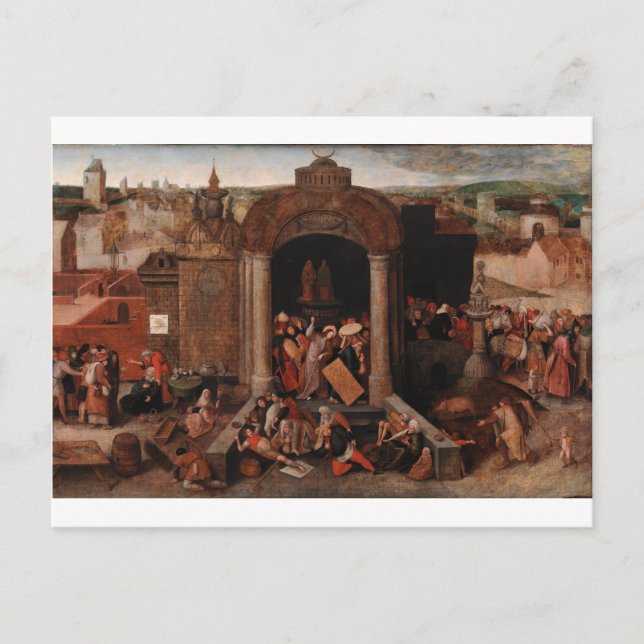 Kristus driver köpmännen ur templet av Bruegel Vykort (Framsida)