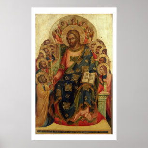 Kristus Enthroned with Saints and Änglar Handing t Poster