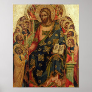 Kristus Enthroned with Saints and Änglar Handing t Poster