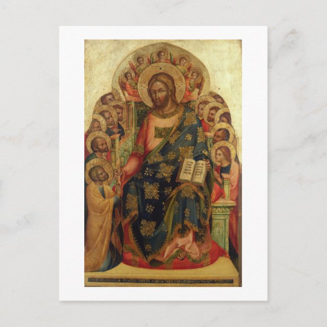 Kristus Enthroned with Saints and Änglar Handing t Vykort (Framsida)