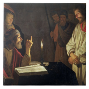 Kristus för Caiaphas (olja på kanfas) Kakelplatta