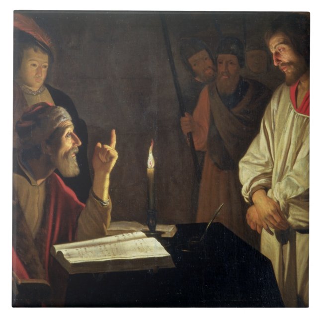 Kristus för Caiaphas (olja på kanfas) Kakelplatta (Framsidan)