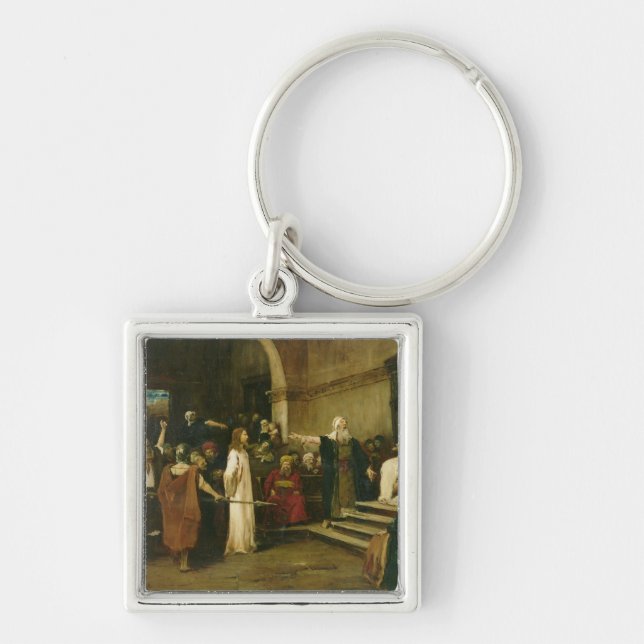 Kristus för Pilate, 1880 Fyrkantig Silverfärgad Nyckelring (Framsidan)