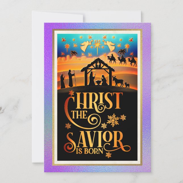 "Kristus Frälsaren är född" Jul Nattvard Christmas Julkort (Framsida)