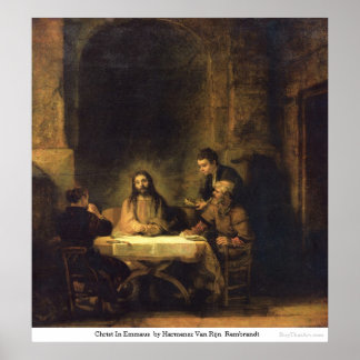 Kristus i emmaus av Harmensz Van Rijn Rembrandt Poster