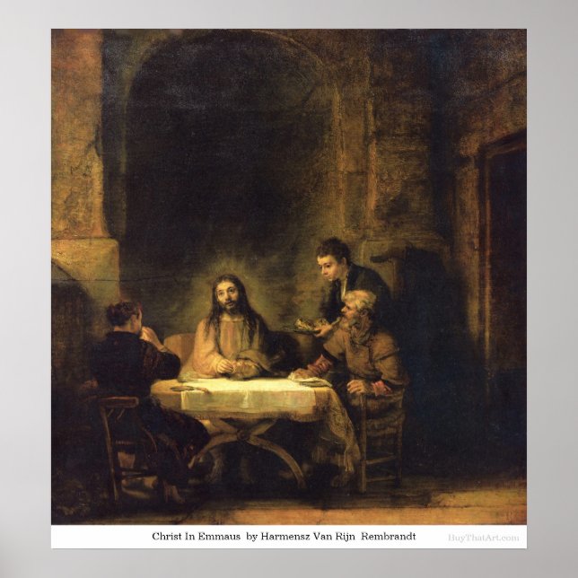 Kristus i emmaus av Harmensz Van Rijn Rembrandt Poster (Framsidan)