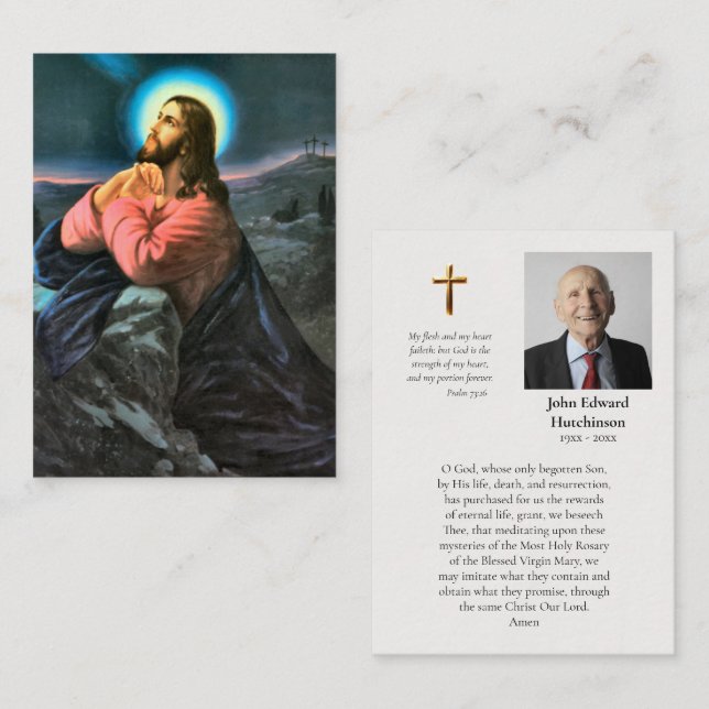 Kristus i Gethsemane Memorial Prayer Card Placeringskort (Fram/baksida)