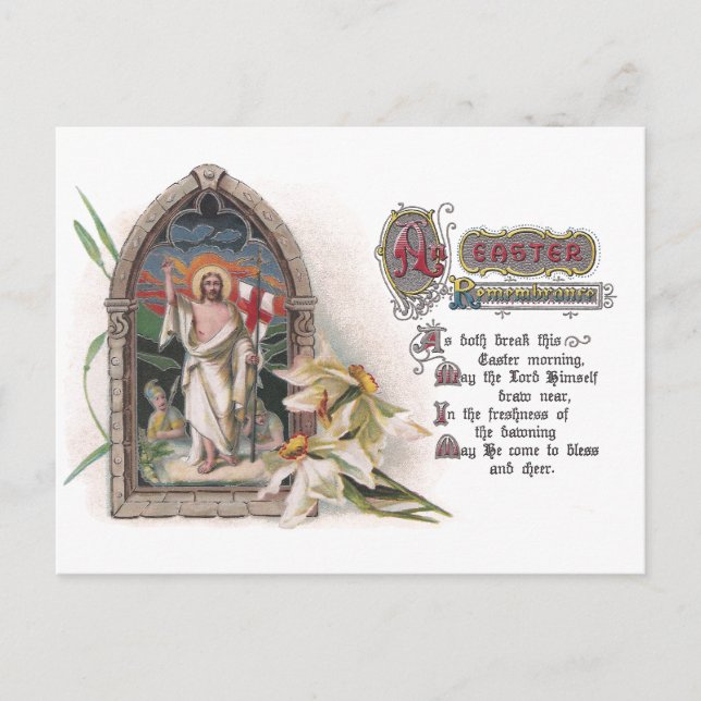 Kristus i Påsk Church Window med Narcissus Helg Vykort (Framsida)