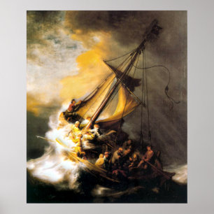 Kristus i stormen på havet av Galilee Rembrandt Poster