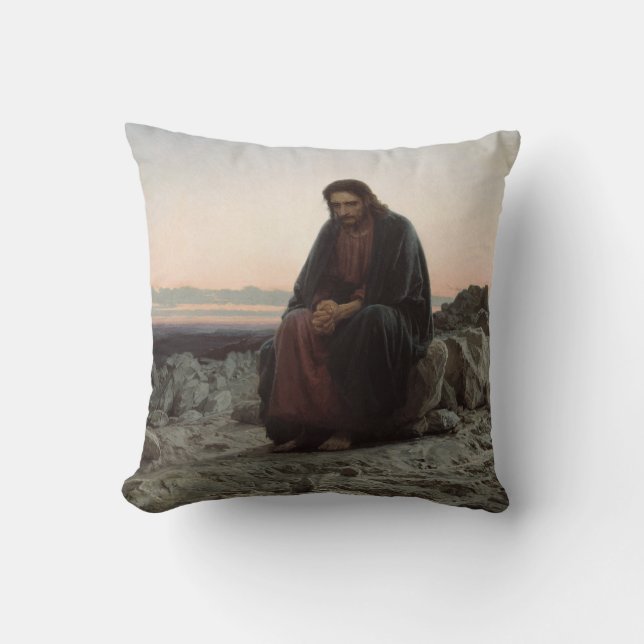 Kristus i Wilderness (av Ivan Kramskoi) Kudde (Framsida)