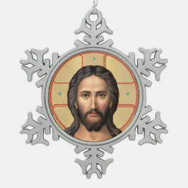 Kristus ikon snöflinga pewter julgransprydnad