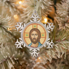 Kristus ikon snöflinga pewter julgransprydnad