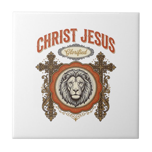 Kristus Jesus Vintage Lejon Tro Kakelplatta (Framsidan)