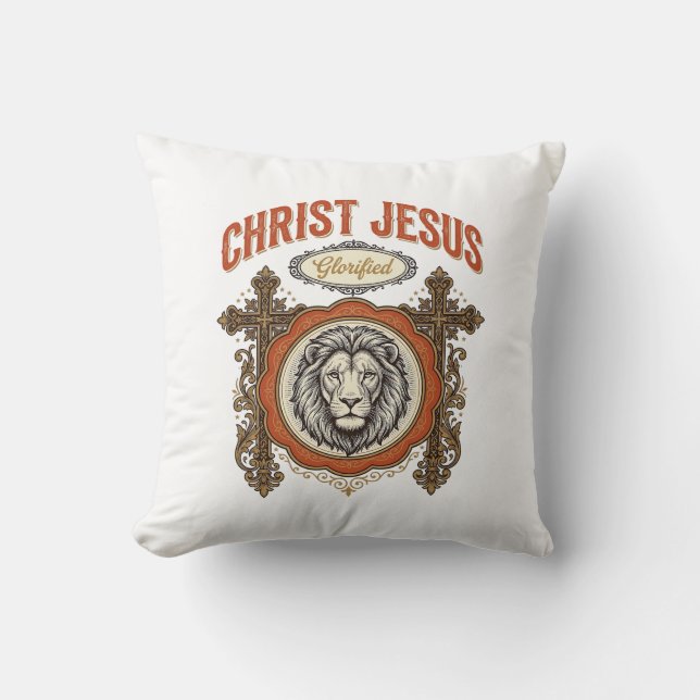 Kristus Jesus Vintage Lejon Tro Kudde (Framsida)