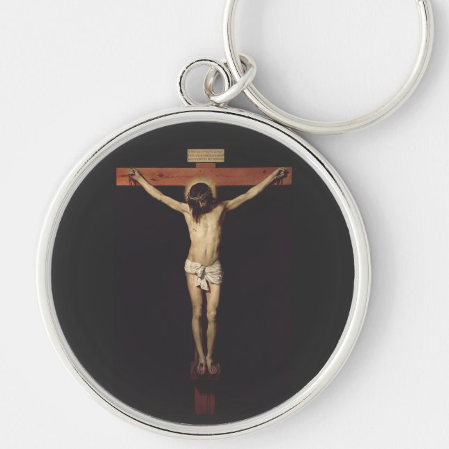 Kristus korsfäst av Diego Velazquez Rund Silverfärgad Nyckelring (Framsidan)