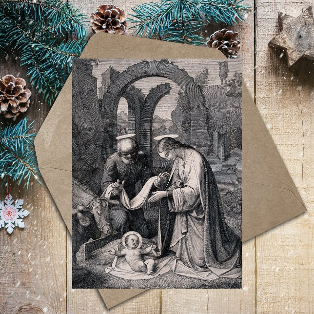 Kristus kristen jultomatiskscen helg vykort (Birth of Christ Christian Catholic Christmas Nativity Scene Vintage Religious Holiday Postcard)