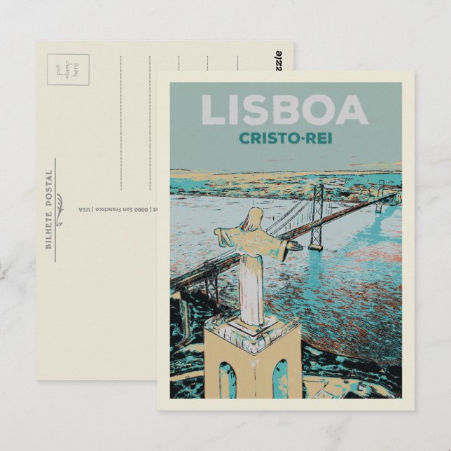 Kristus Kung i Almada Lissabon Vykort (Fram/baksida)