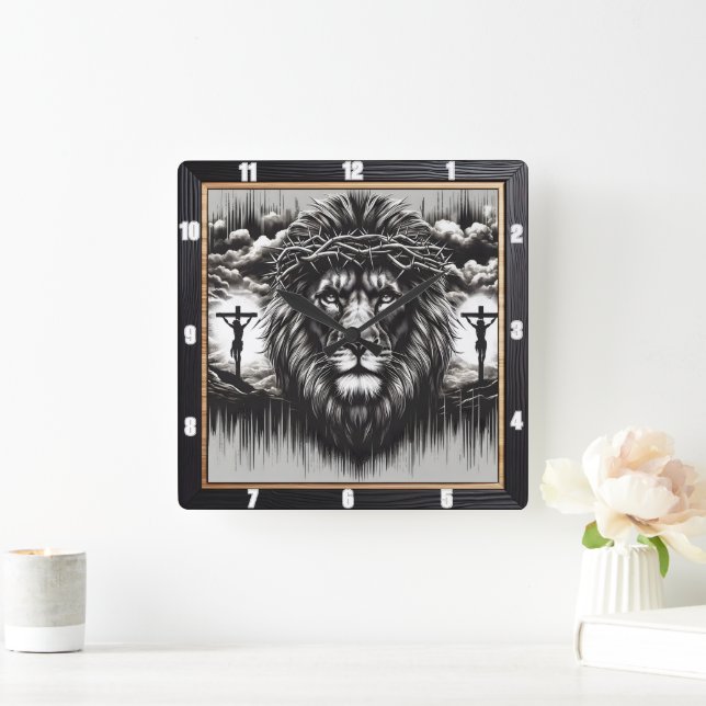 Kristus Lejon Calvary-Religiösa Fyrkantig Klocka (Hem)