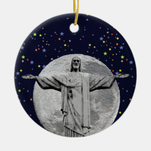 Kristus, måne och stjärnor julgransprydnad keramik