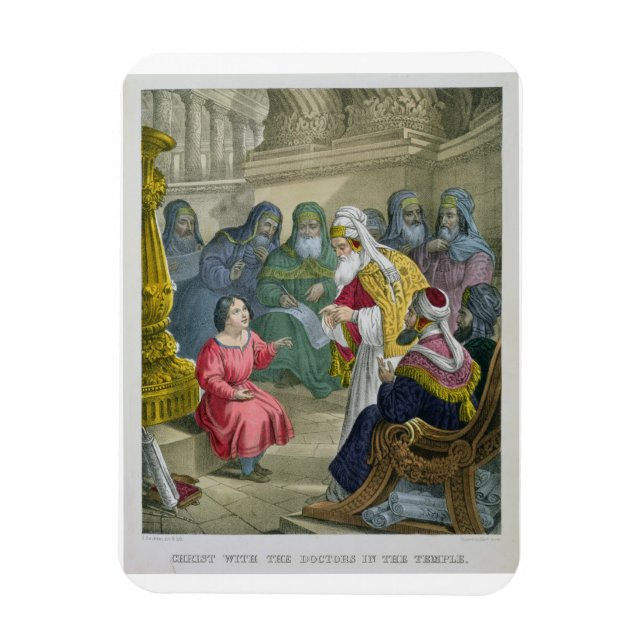 Kristus med Läkare i Temple, från en bibl Magnet (Vertikal)