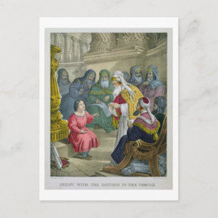 Kristus med Läkare i Temple, från en bibl Vykort