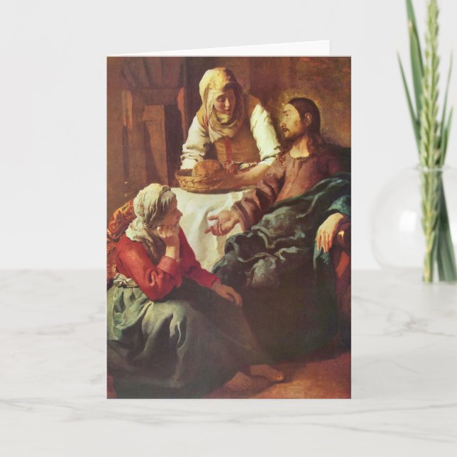Kristus med Mary och Martha av Johannes Vermeer Kort (Framsida)