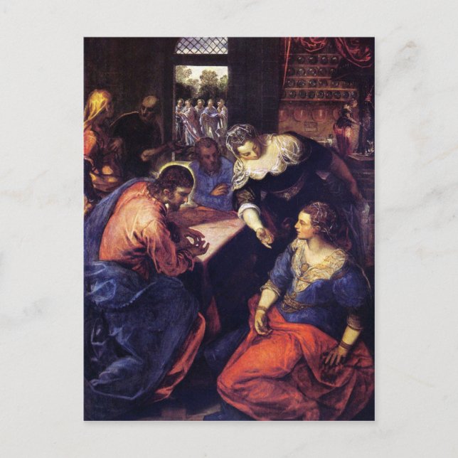 Kristus med Mary och Martha av Tintoretto Vykort (Framsida)