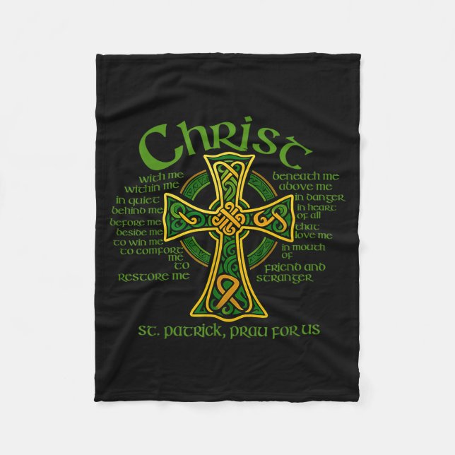 Kristus Med Mig Keltiskt Kors St. Patrick Bröstplå Fleecefilt (Framsidan)