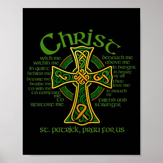 Kristus Med Mig Keltiskt Kors St. Patrick Bröstplå Poster (Framsidan)