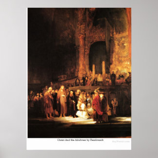 Kristus och Adultress av Rembrandt Poster