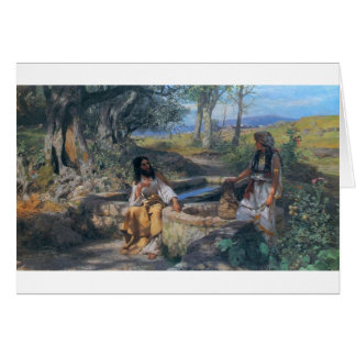 Kristus- och barnsamaritkvinna circa 1890 hälsningskort