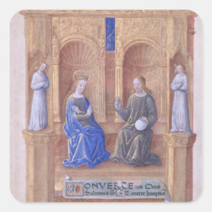 Kristus och Jungfru Mary Enthroned Fyrkantigt Klistermärke