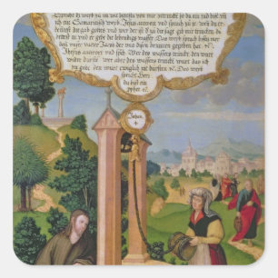 Kristus och kvinnan från Samaria på Jacob's well Fyrkantigt Klistermärke