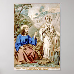 Kristus och kvinnan från Samaria på Jacob's well Poster