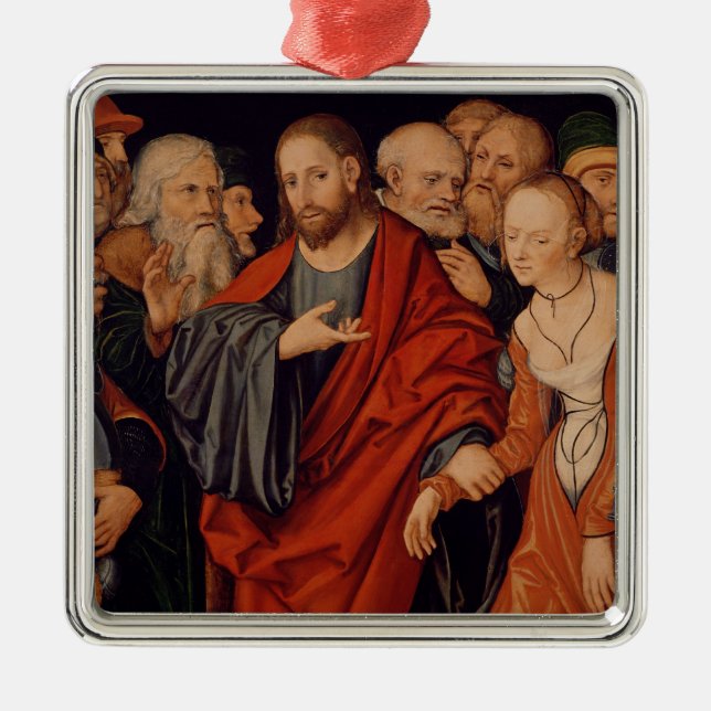 Kristus och kvinnan som tas i äktenskapsbrott julgransprydnad metall (Framsidan)