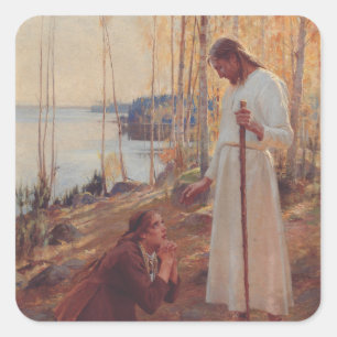 Kristus och Maria Magdalena av Albert Edelf Fyrkantigt Klistermärke