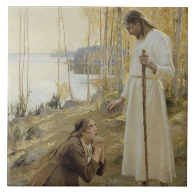 Kristus och Mary Magdalene på finska landsbygden Kakelplatta (Framsidan)