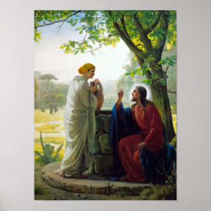 Kristus och Samaritan Woman av Carl Bloch Poster