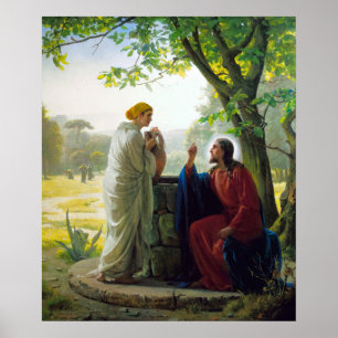 Kristus och Samaritan Woman av Carl Bloch Poster