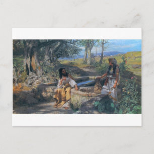 Kristus och Samaritansk kvinna runt 1890 Vykort