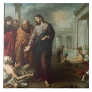 Kristus på bassängen av Bethesda, 1667-70 (olja Kakelplatta